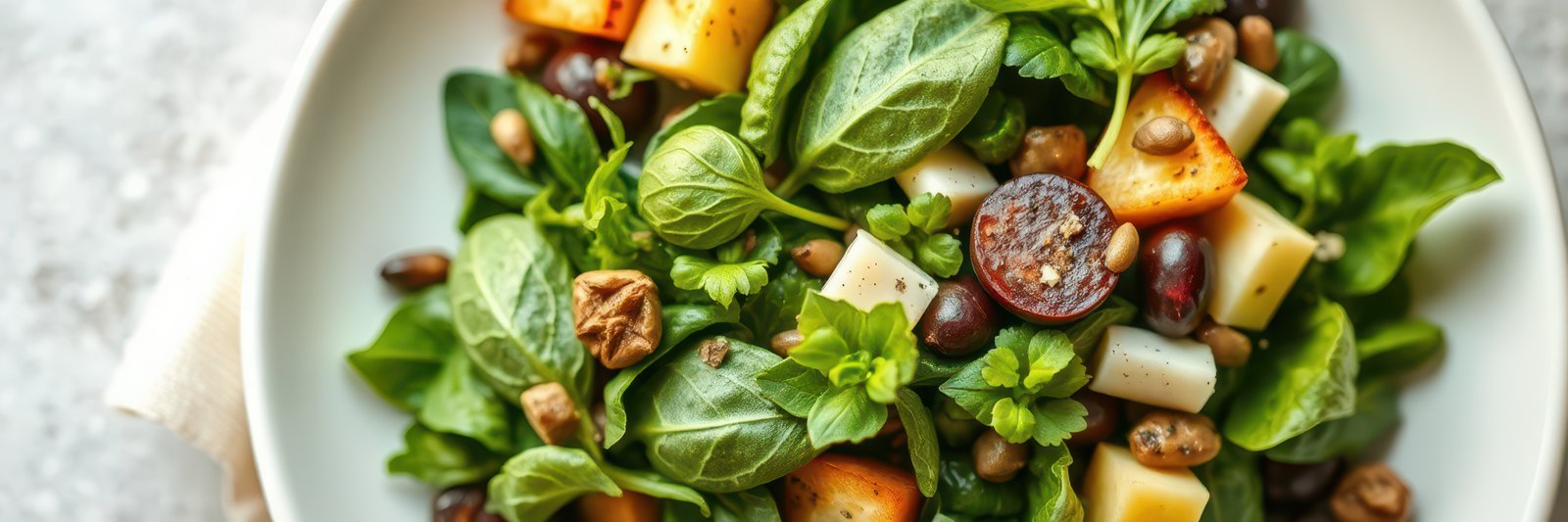 Fresh and vibrant mixed salad with seasonal ingredients and a variety of textures and flavors